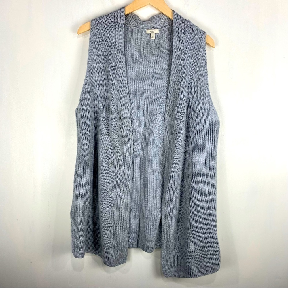 Talbots 100% Cotton Crochet Knit Sleeveless Fall Sweater Vest Gray Size‎ Medium